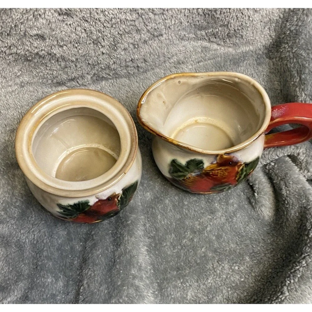 Tii Collection Sugar Bowl And Creamer Cardinal Holly Christmas Collection